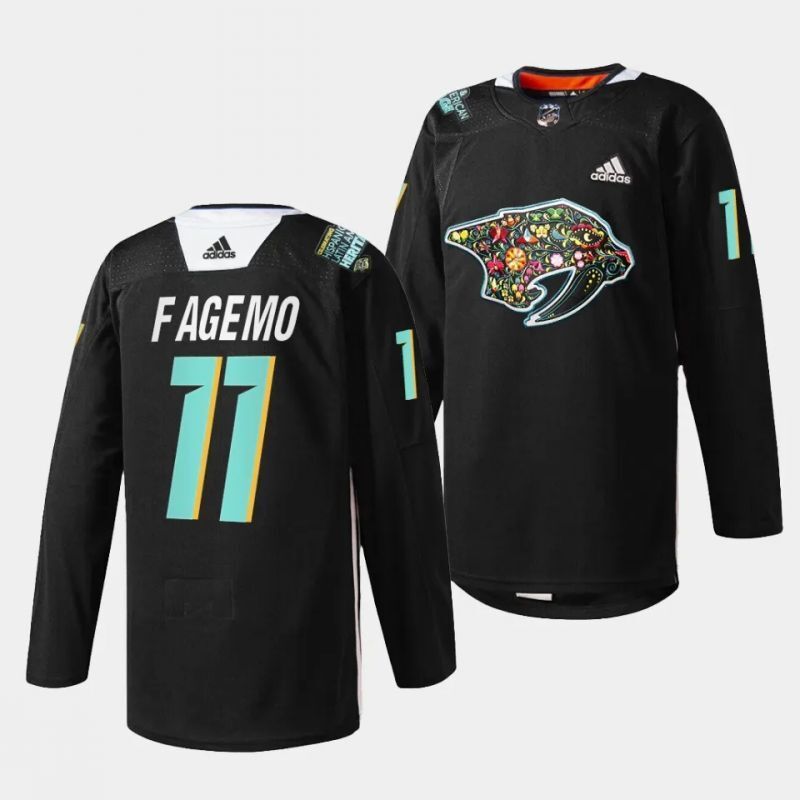 nashville predators #11 samuel fagemo 2023 hispanic heritage night black jersey Hockey Jersey hockey jersey product view 1