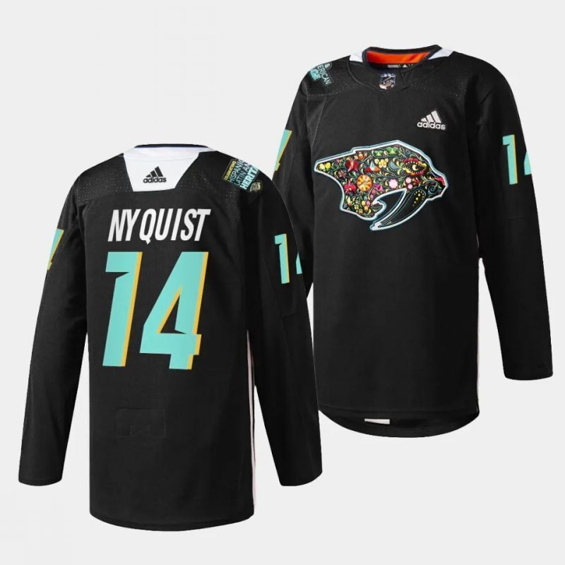 nashville predators #14 gustav nyquist 2023 hispanic heritage night black jersey Hockey Jersey hockey jersey product view 1