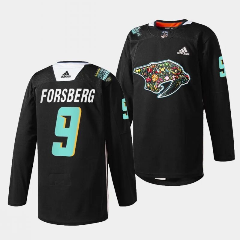nashville predators #9 filip forsberg 2023 hispanic heritage night black jersey Hockey Jersey hockey jersey product view 1