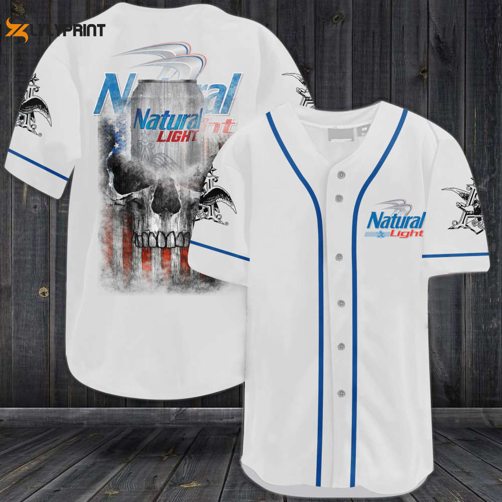 Natural Light Skull USA Flag All Over Print Unisex Baseball Jersey - lylyprint.com baseball jersey product view 1