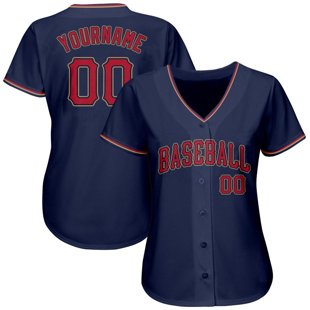 Custom Navy Red-Old Gold Authentic Baseball Jersey baseball jersey product view 2