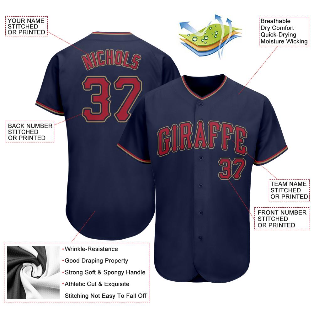 Custom Navy Red-Old Gold Authentic Baseball Jersey baseball jersey product view 3