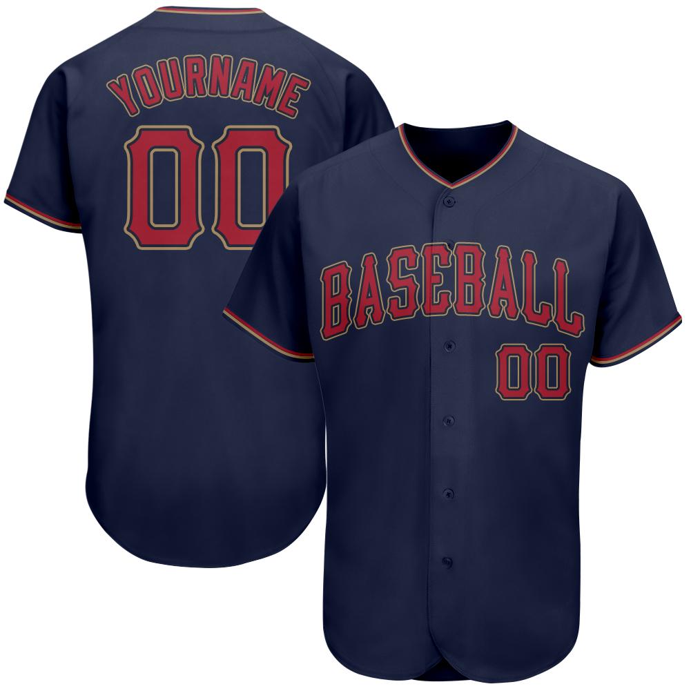 Custom Navy Red-Old Gold Authentic Baseball Jersey baseball jersey product view 1