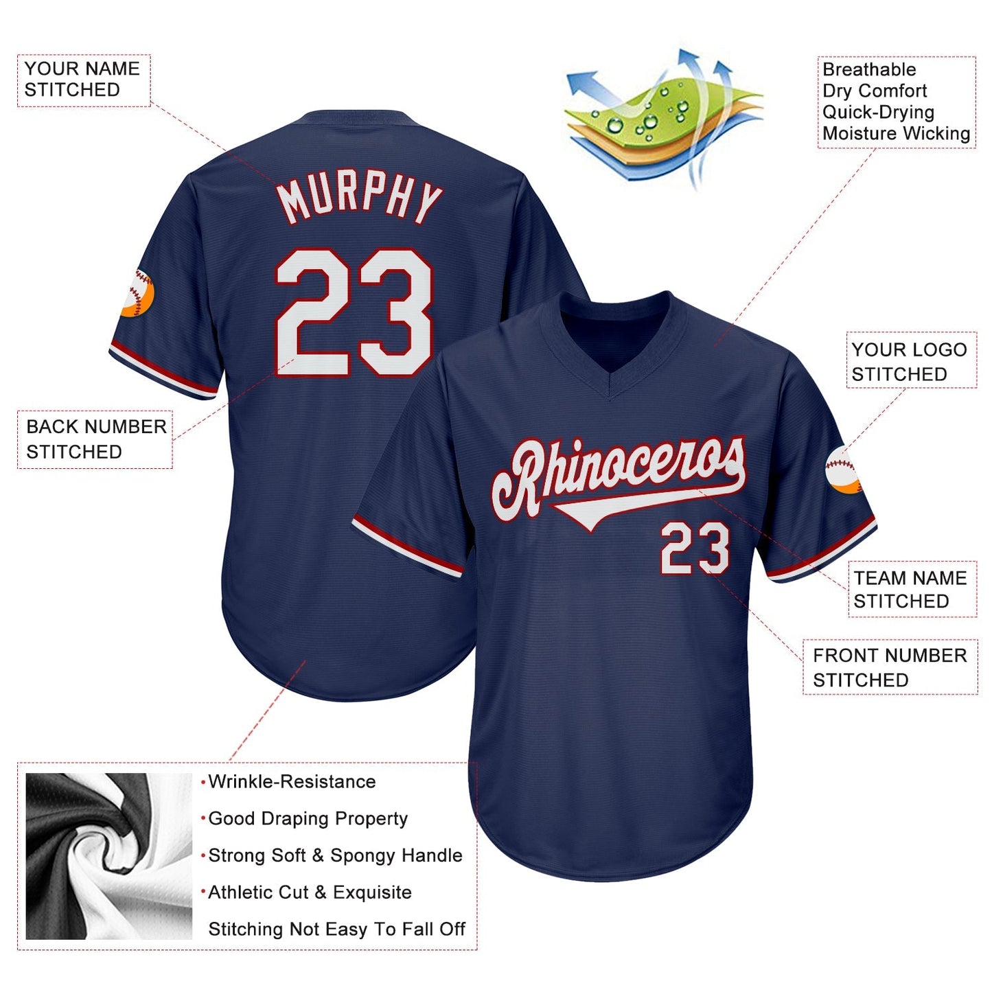 Custom Navy White-Red Authentic Throwback Rib-Knit Baseball Jersey Shirt baseball jersey product view 4