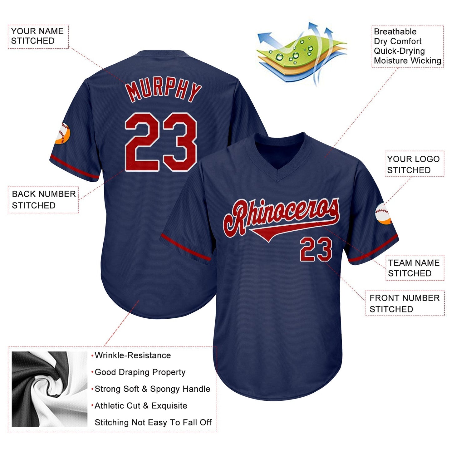 Custom Navy Red-White Authentic Throwback Rib-Knit Baseball Jersey Shirt baseball jersey product view 4