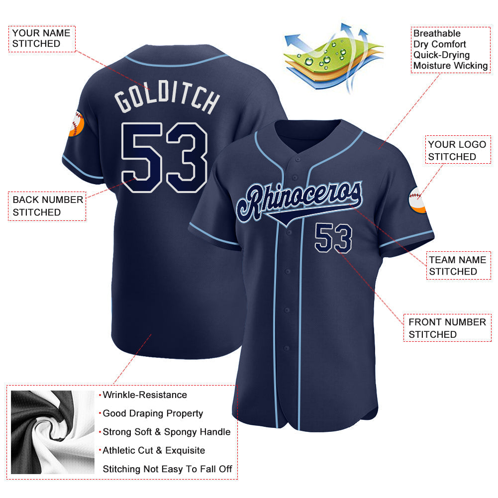Custom Navy Navy-Powder Blue Authentic Baseball Jersey baseball jersey product view 3