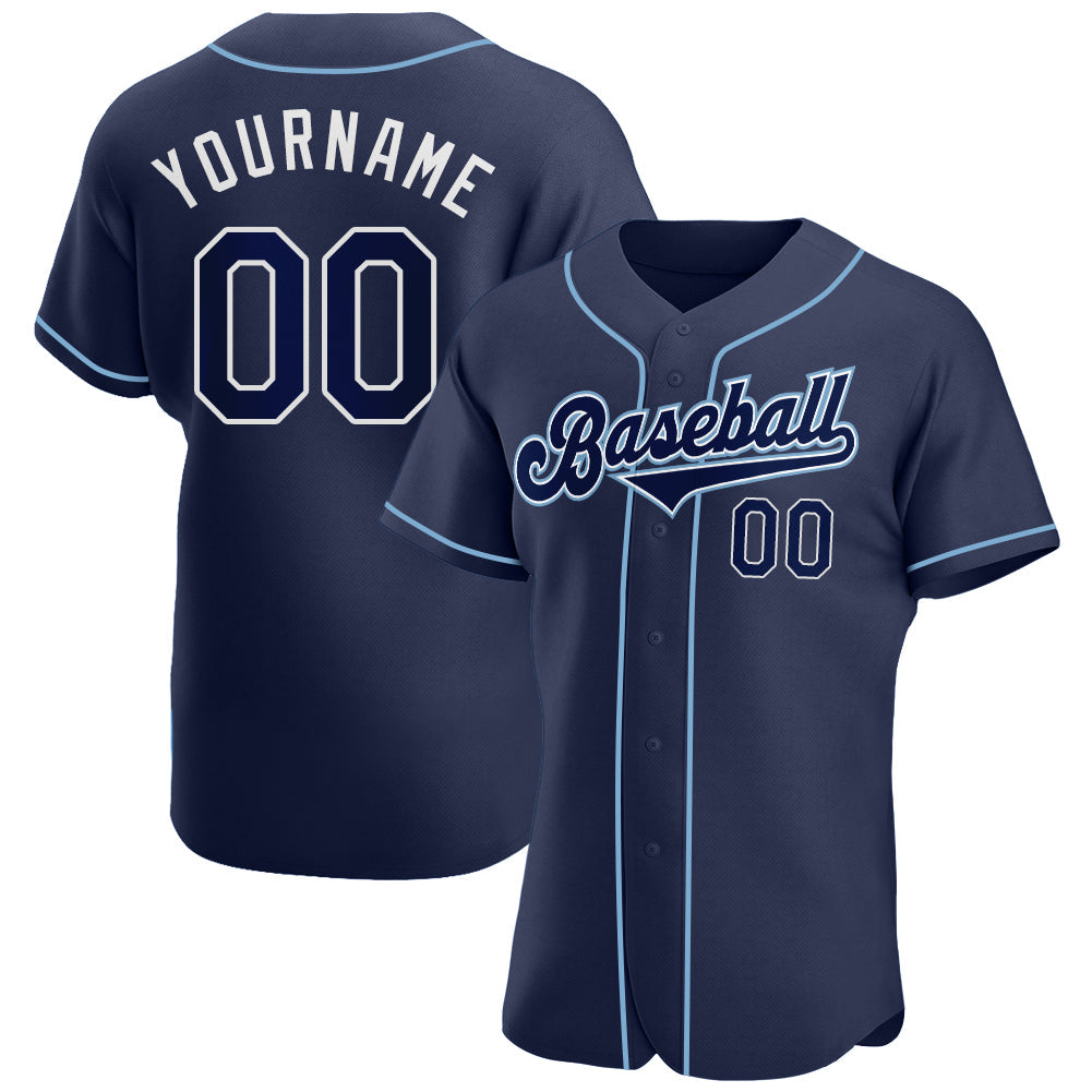 Custom Navy Navy-Powder Blue Authentic Baseball Jersey baseball jersey product view 1