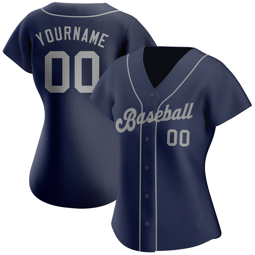 Custom Navy Gray Authentic Baseball Jersey baseball jersey product view 2