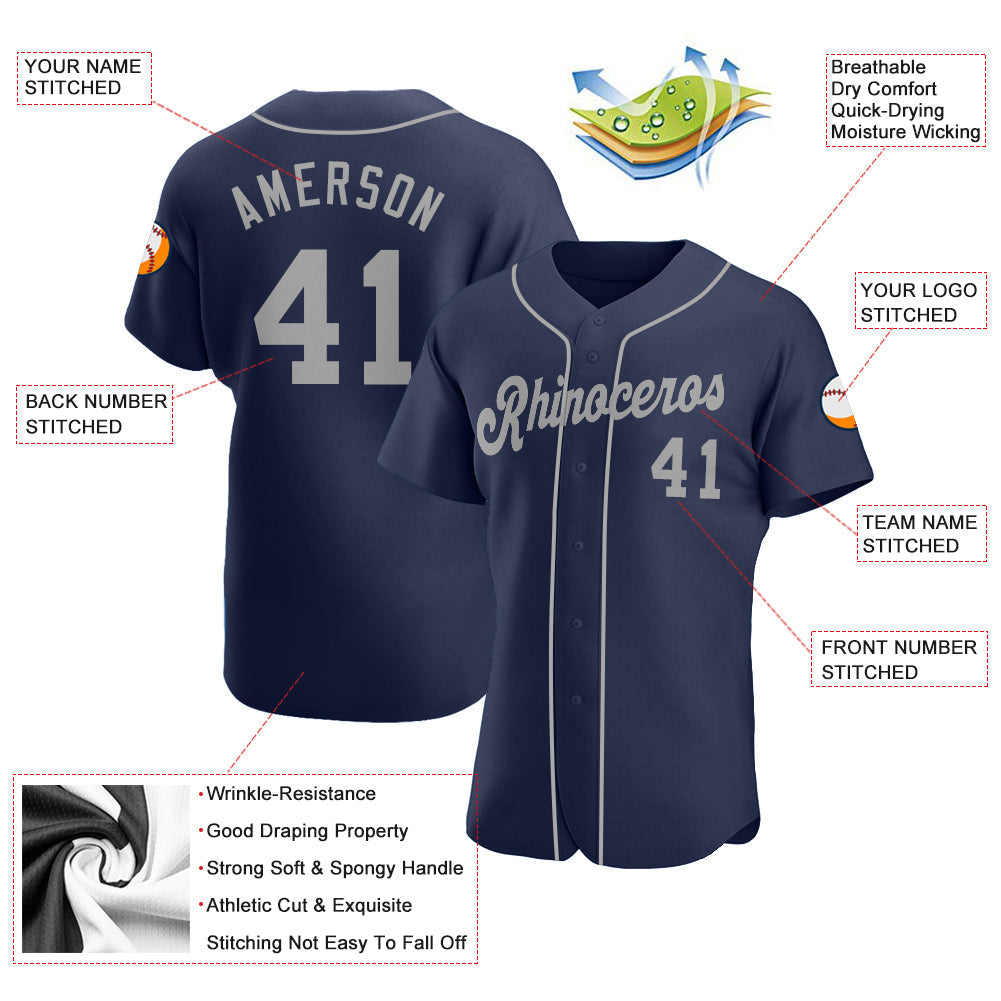 Custom Navy Gray Authentic Baseball Jersey baseball jersey product view 3