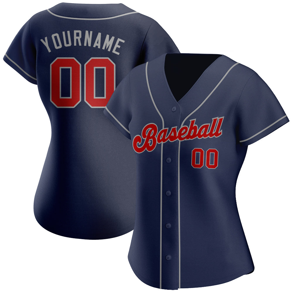 Custom Navy Red-Gray Authentic Baseball Jersey baseball jersey product view 2