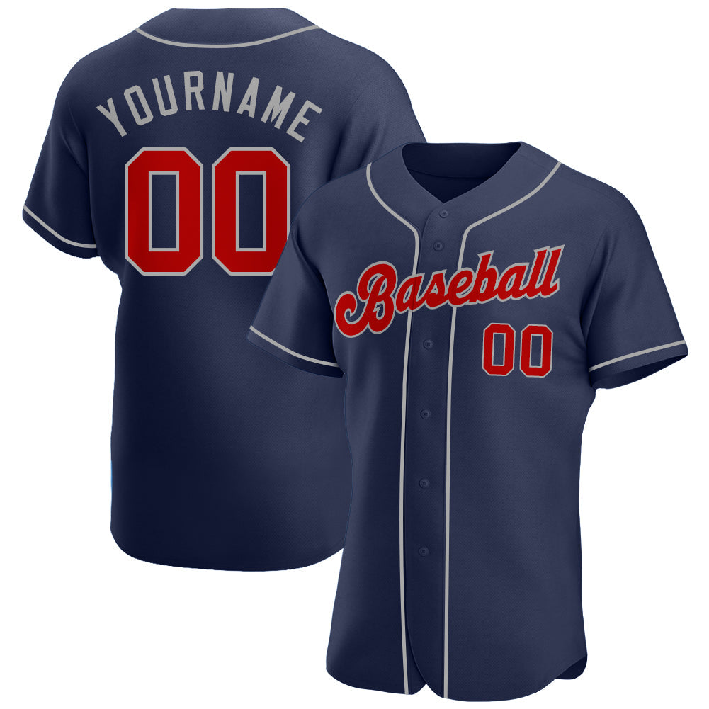 Custom Navy Red-Gray Authentic Baseball Jersey baseball jersey product view 1