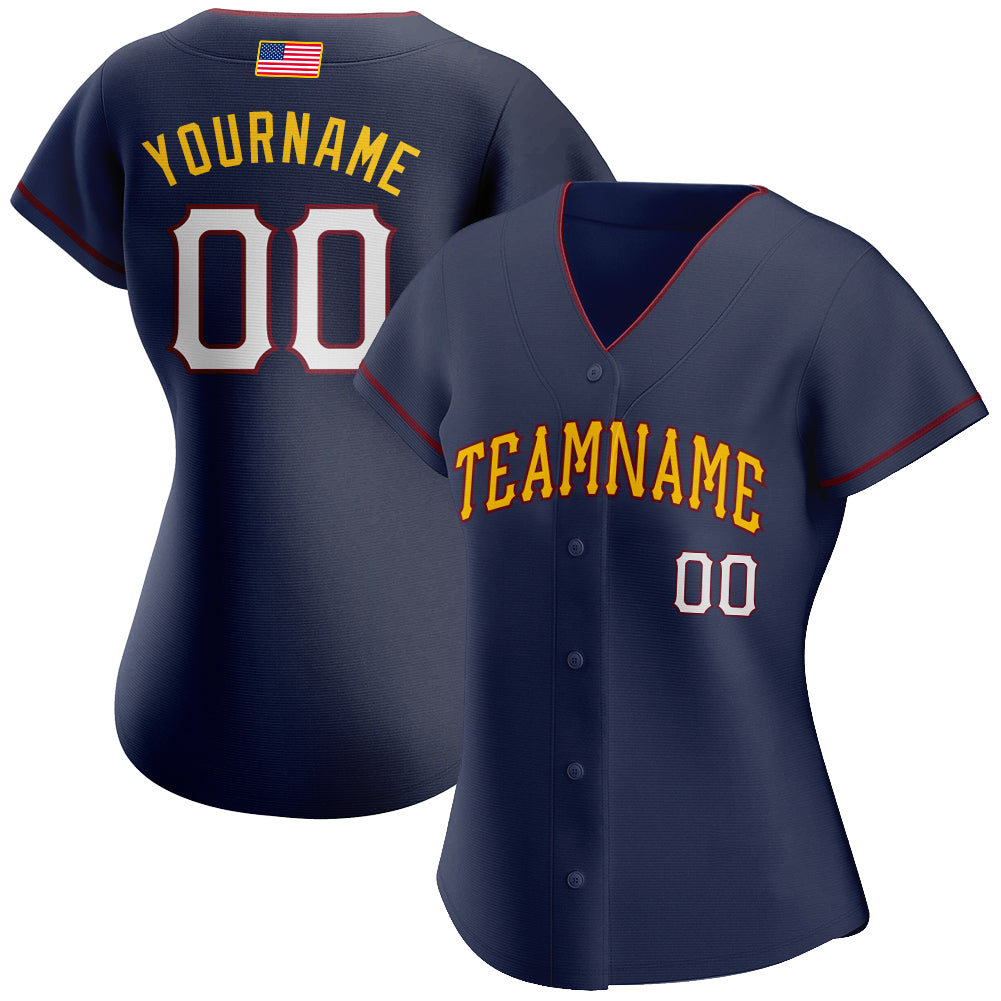 Custom Navy White-Gold Authentic American Flag Fashion Baseball Jersey baseball jersey product view 2