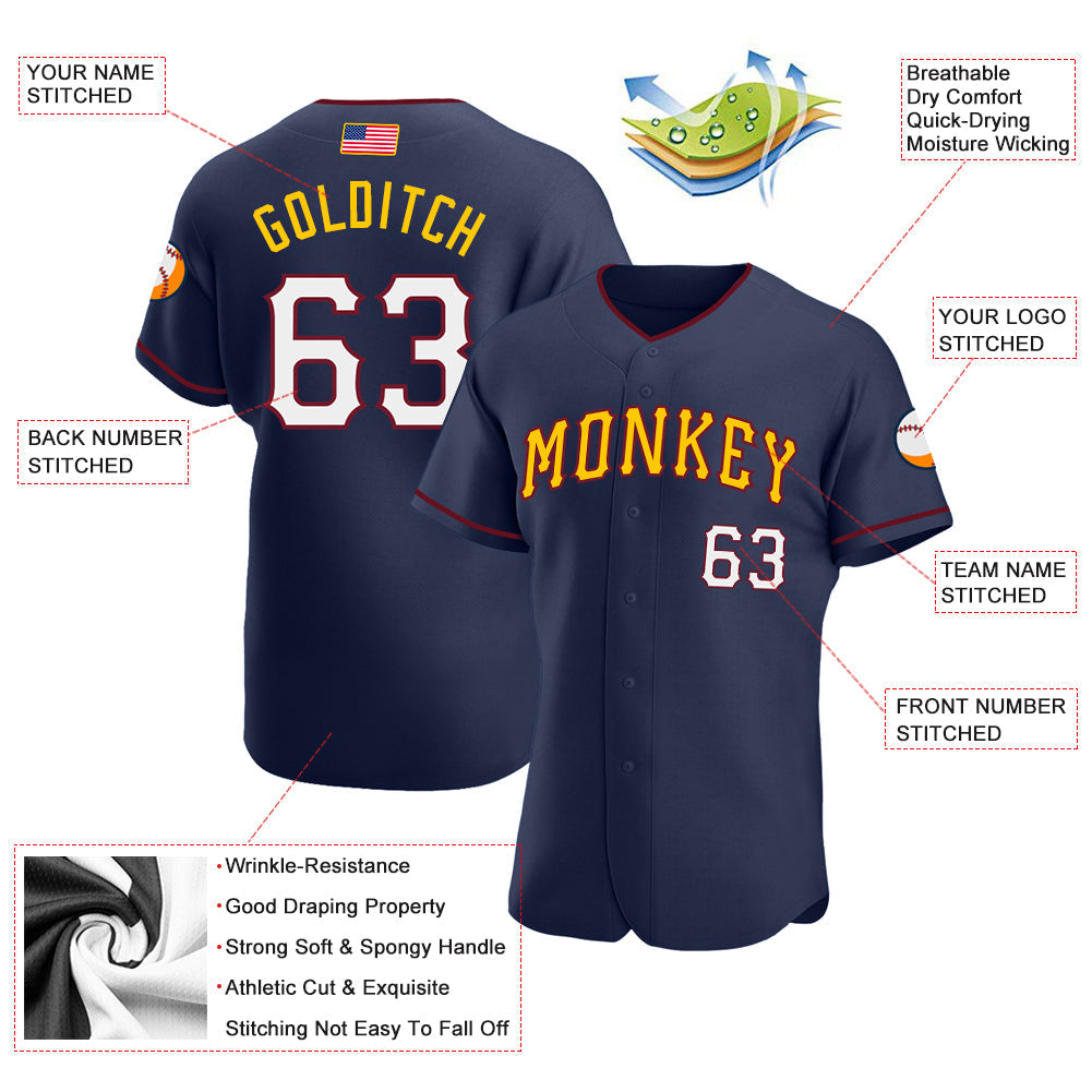 Custom Navy White-Gold Authentic American Flag Fashion Baseball Jersey baseball jersey product view 3
