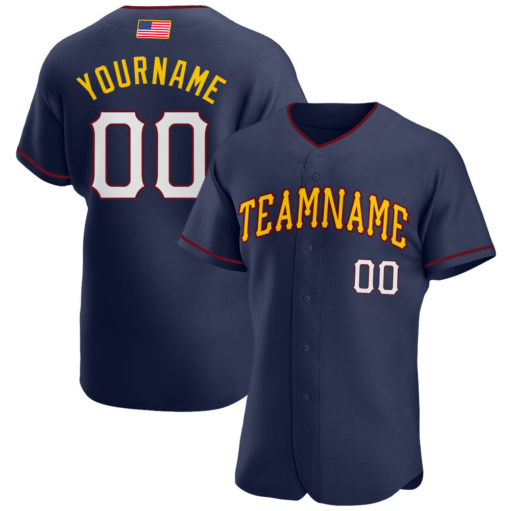 Custom Navy White-Gold Authentic American Flag Fashion Baseball Jersey baseball jersey product view 1