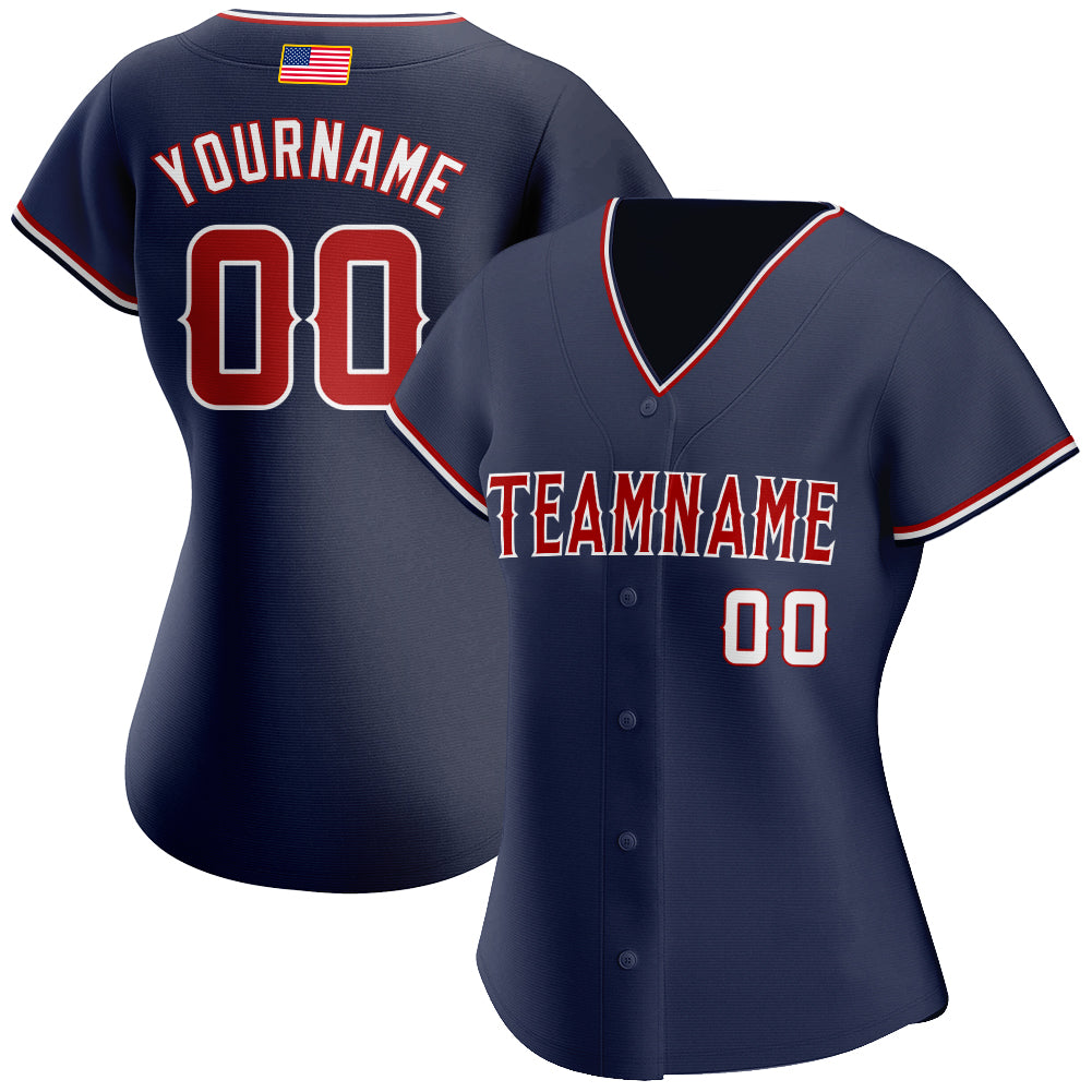 Custom Navy Red-White Authentic American Flag Fashion Baseball Jersey baseball jersey product view 2