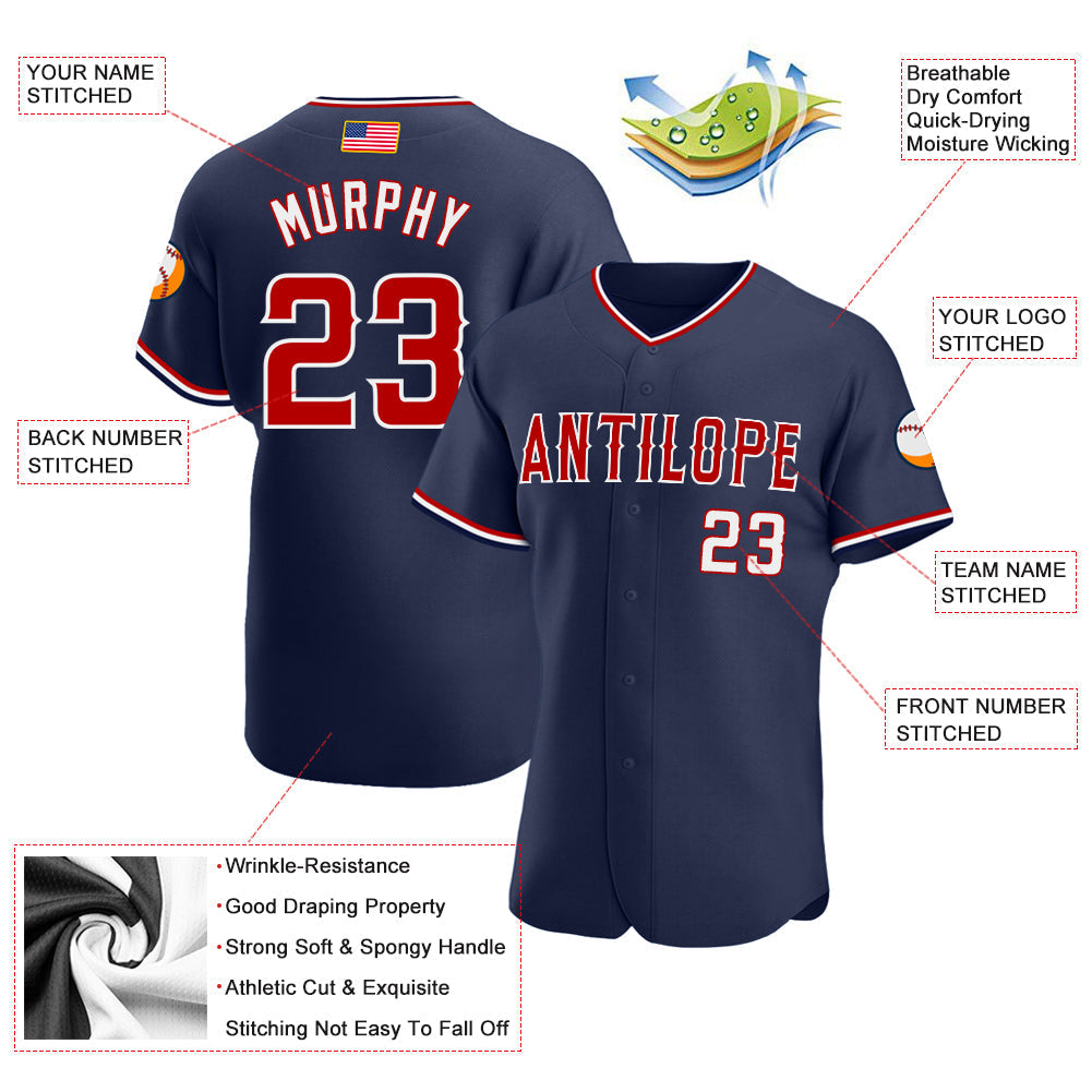 Custom Navy Red-White Authentic American Flag Fashion Baseball Jersey baseball jersey product view 3