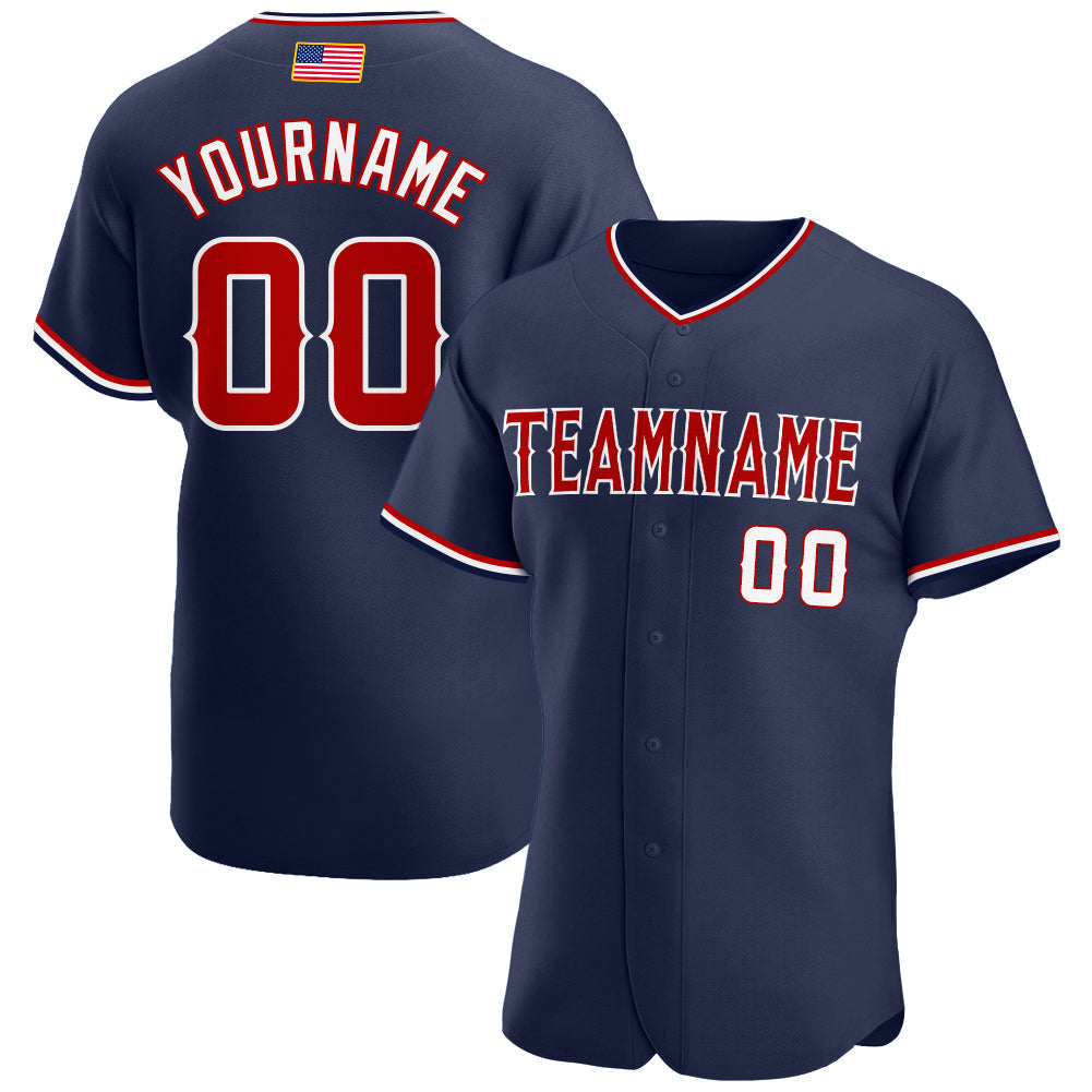 Custom Navy Red-White Authentic American Flag Fashion Baseball Jersey baseball jersey product view 1
