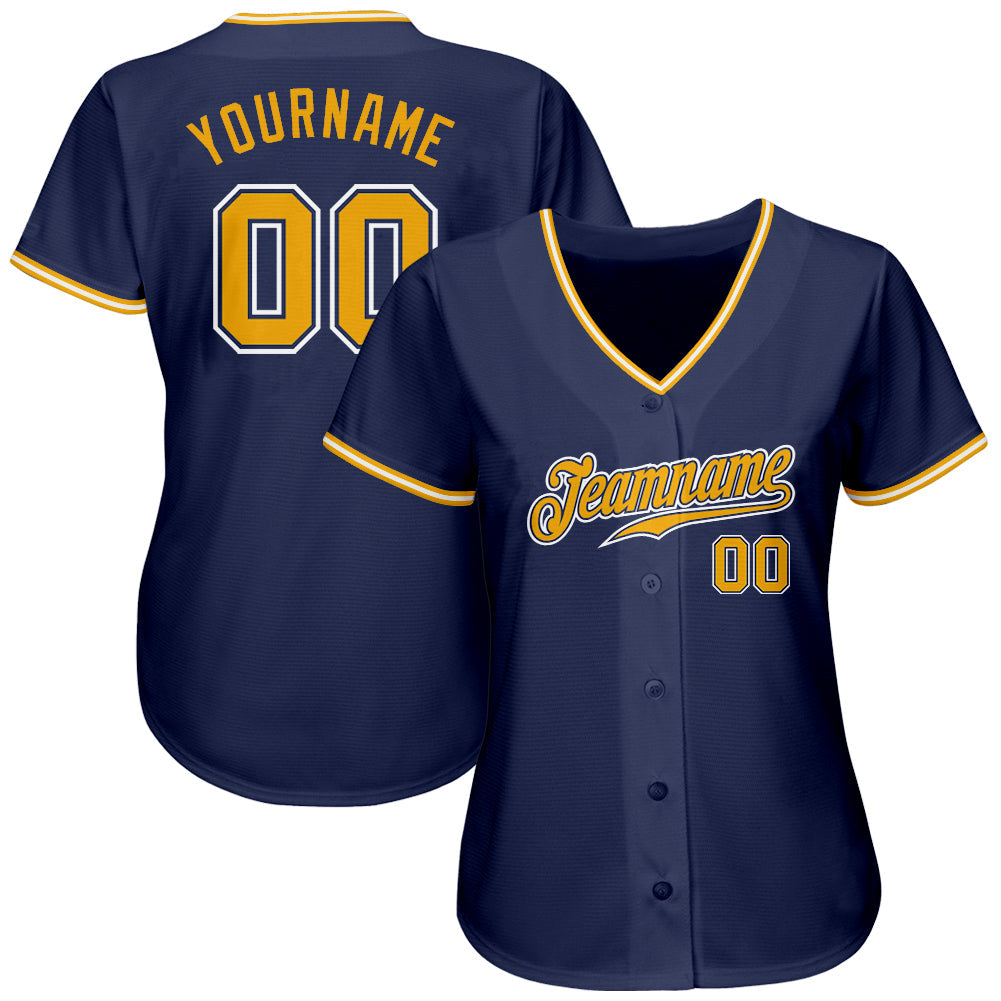 Custom Navy Gold-White Authentic Baseball Jersey baseball jersey product view 2
