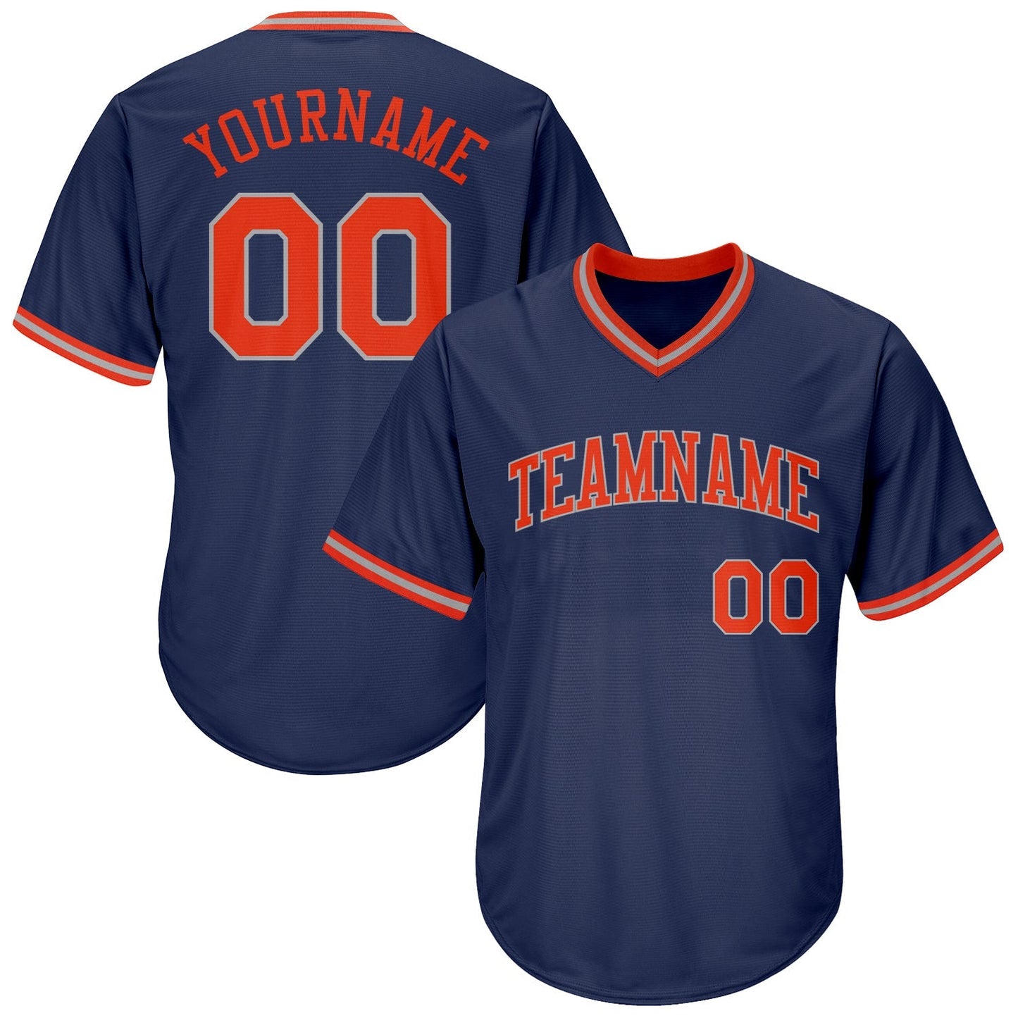Custom Navy Orange-Gray Authentic Throwback Rib-Knit Baseball Jersey Shirt baseball jersey product view 1