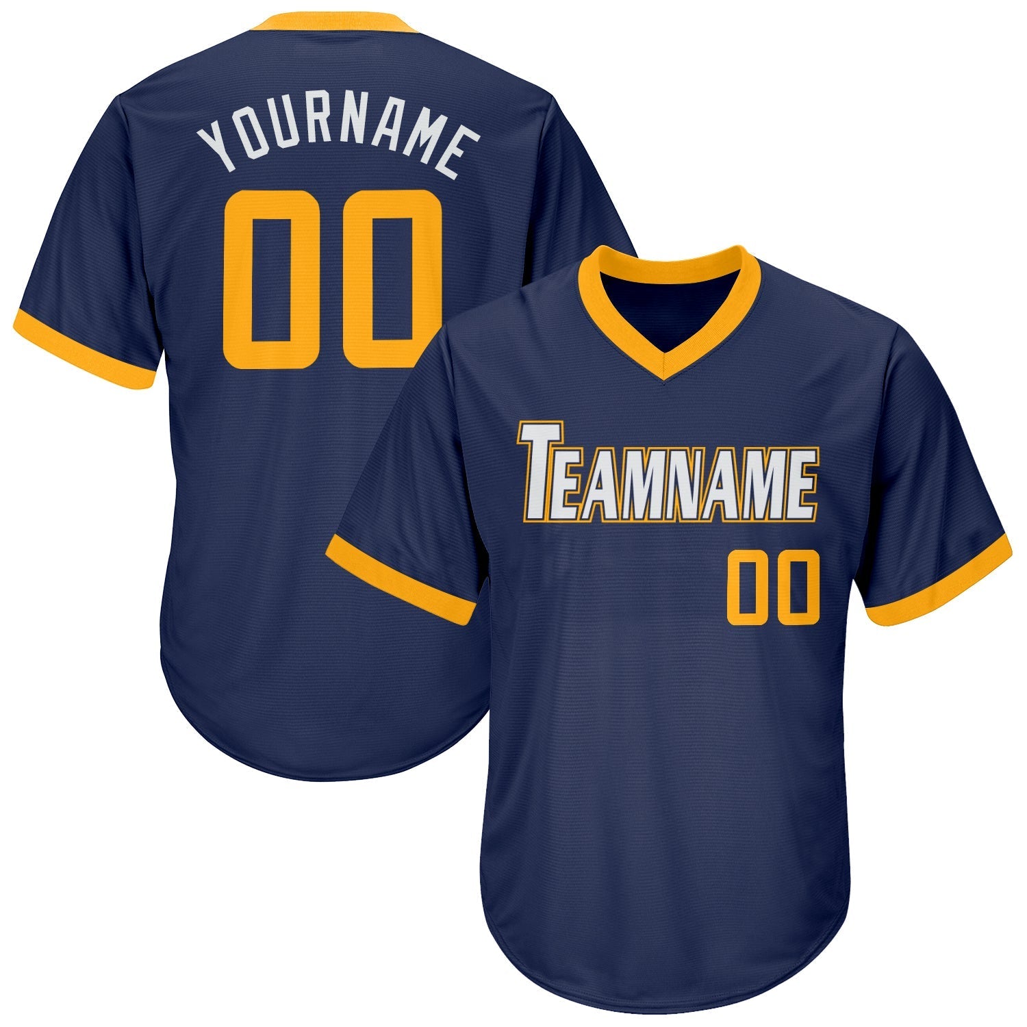 Custom Navy Gold-White Authentic Throwback Rib-Knit Baseball Jersey Shirt baseball jersey product view 1