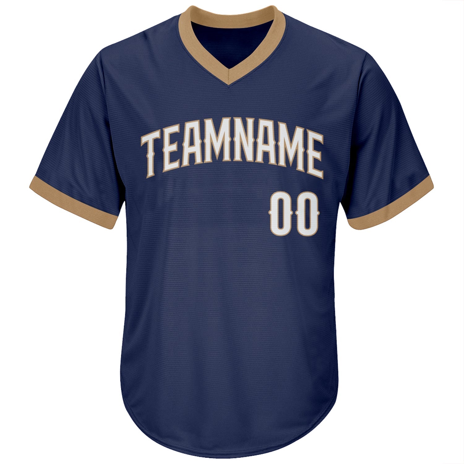 Custom Navy White-Old Gold Authentic Throwback Rib-Knit Baseball Jersey Shirt baseball jersey product view 2