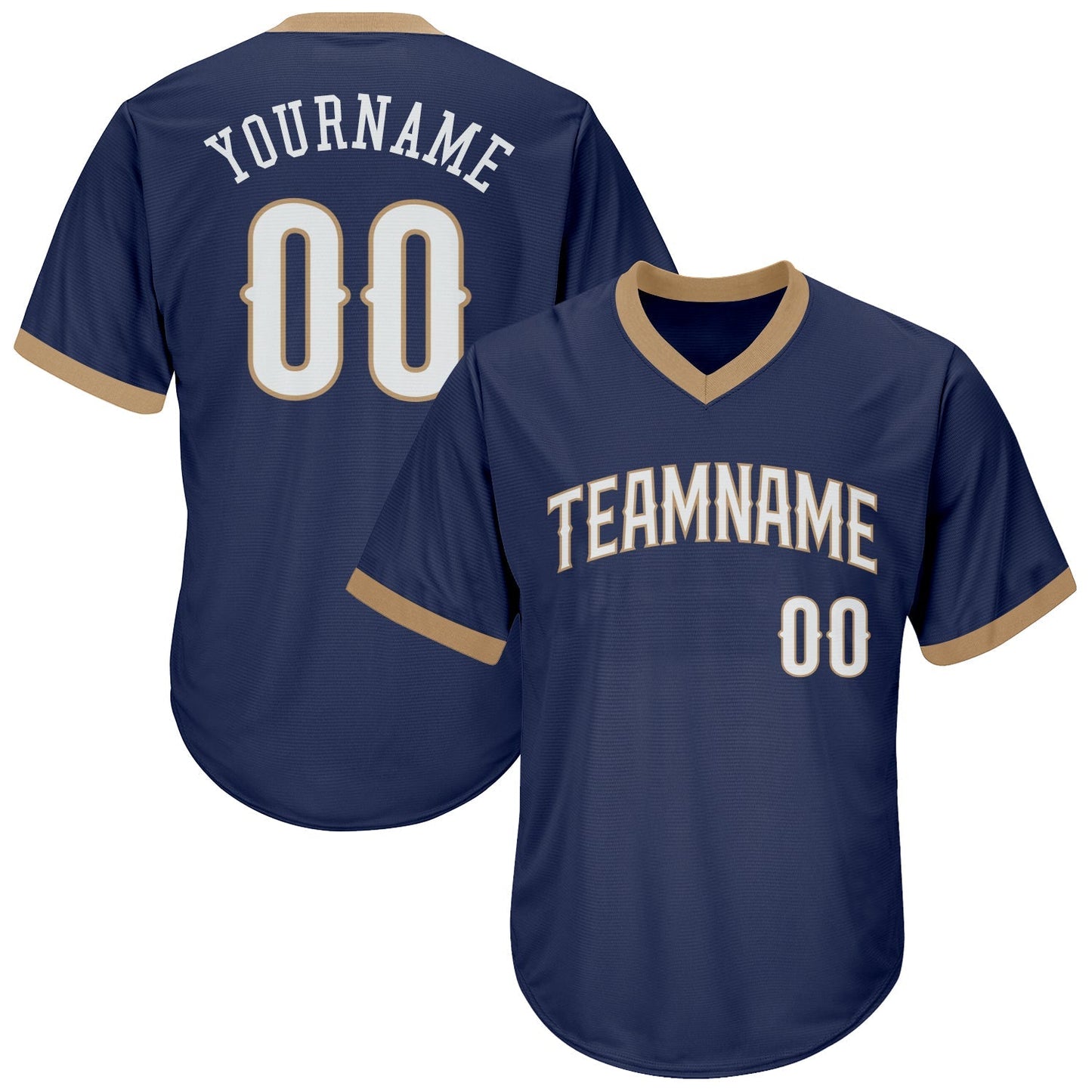 Custom Navy White-Old Gold Authentic Throwback Rib-Knit Baseball Jersey Shirt baseball jersey product view 1