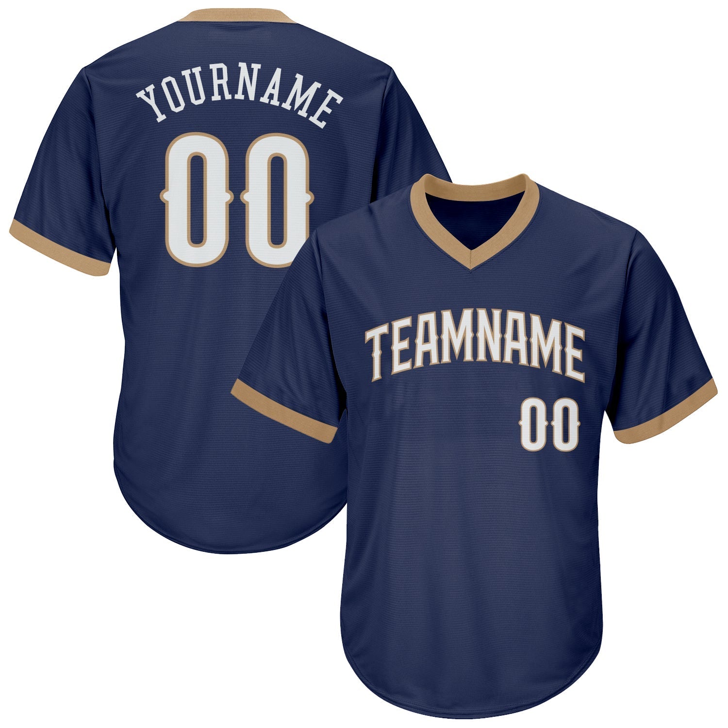 Custom Navy White-Old Gold Authentic Throwback Rib-Knit Baseball Jersey Shirt baseball jersey product view 1