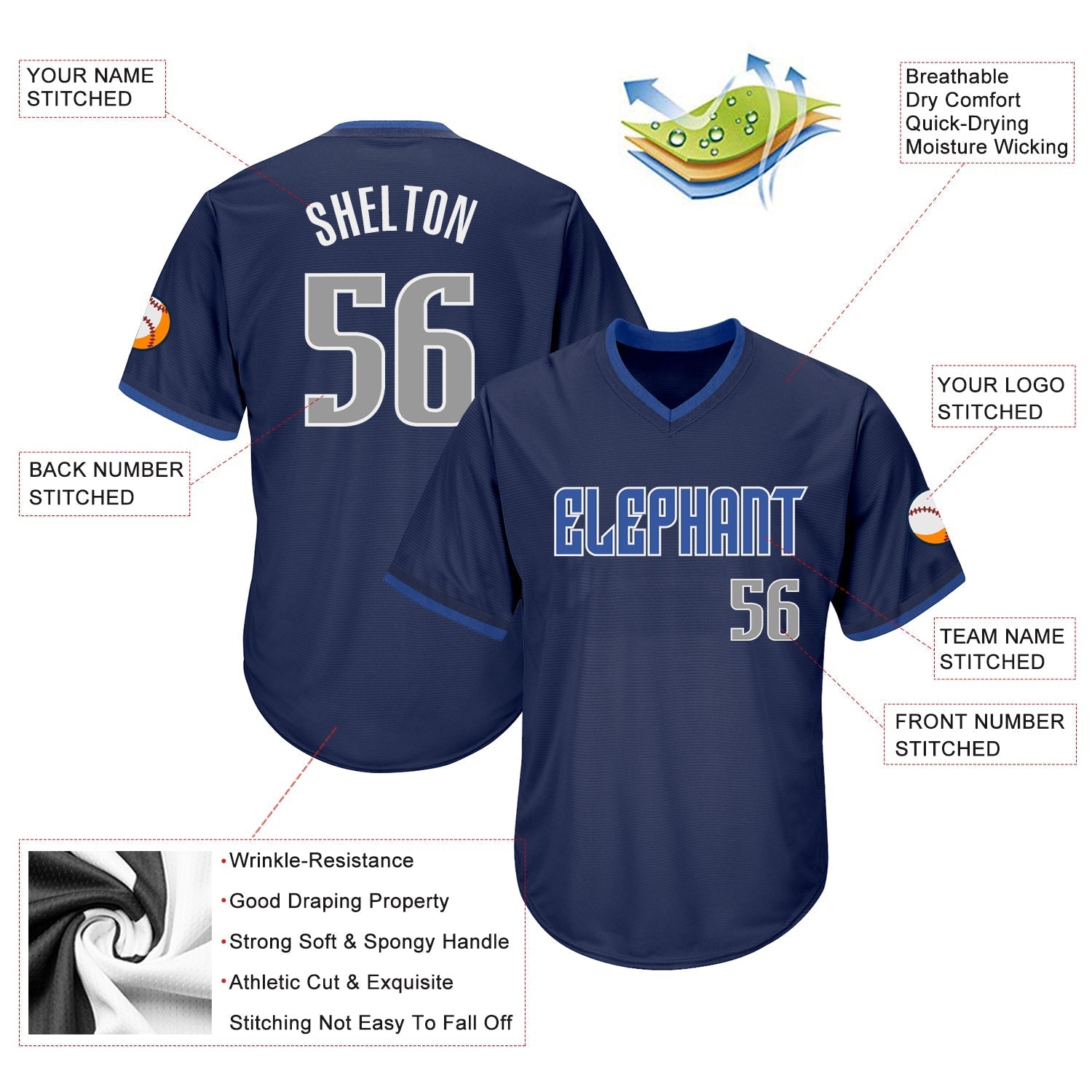 Custom Navy Gray-Blue Authentic Throwback Rib-Knit Baseball Jersey Shirt baseball jersey product view 4