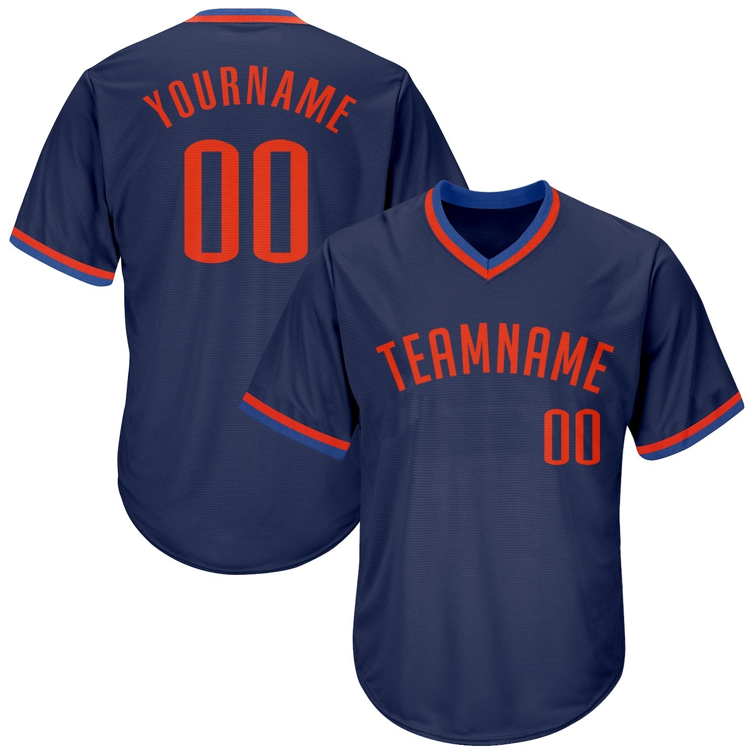 Custom Navy Orange-Blue Authentic Throwback Rib-Knit Baseball Jersey Shirt baseball jersey product view 1