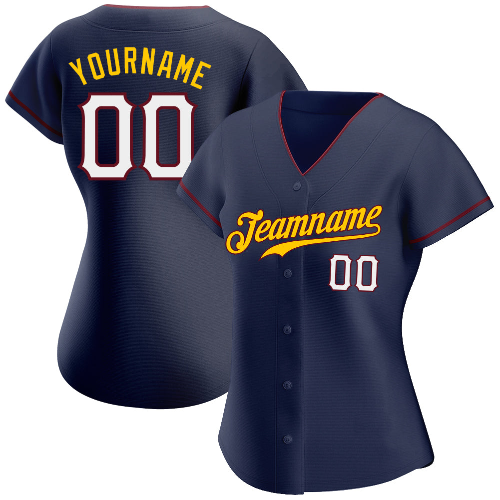 Custom Navy White-Gold Authentic Baseball Jersey baseball jersey product view 2