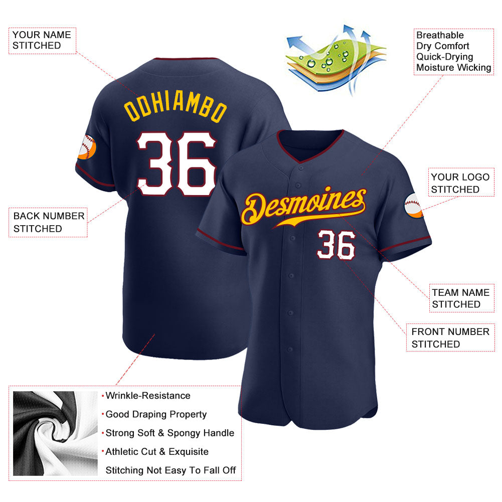 Custom Navy White-Gold Authentic Baseball Jersey baseball jersey product view 3