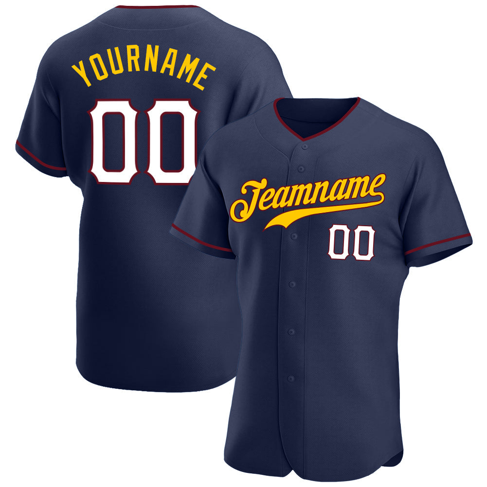 Custom Navy White-Gold Authentic Baseball Jersey baseball jersey product view 1