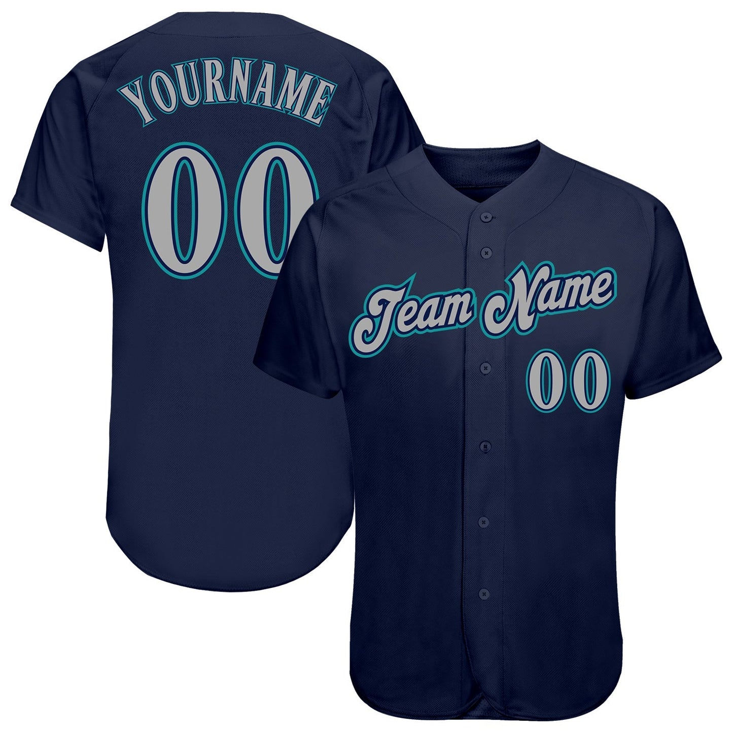 Custom Navy Gray-Teal Authentic Baseball Jersey baseball jersey product view 1
