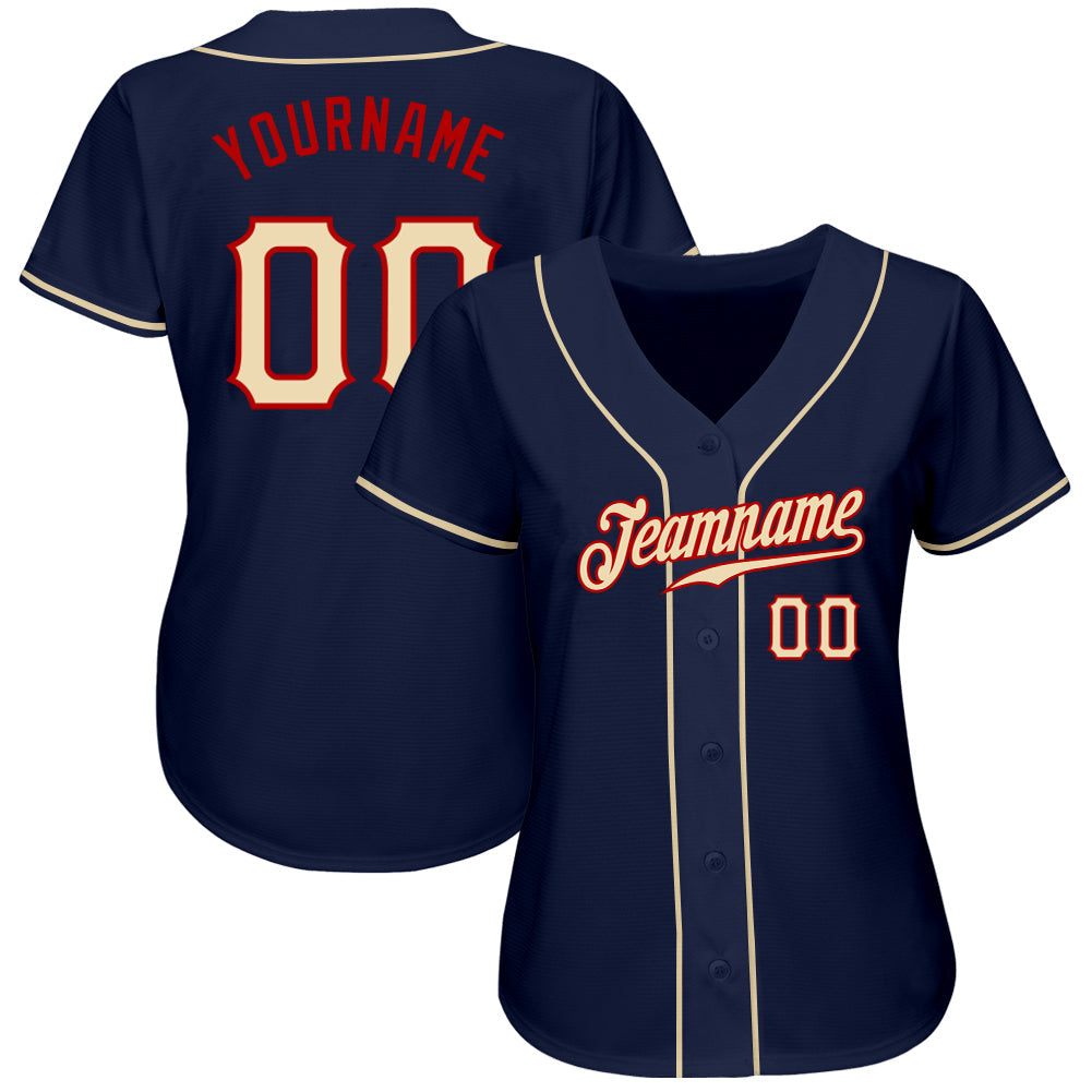 Custom Navy City Cream-Red Authentic Baseball Jersey baseball jersey product view 2