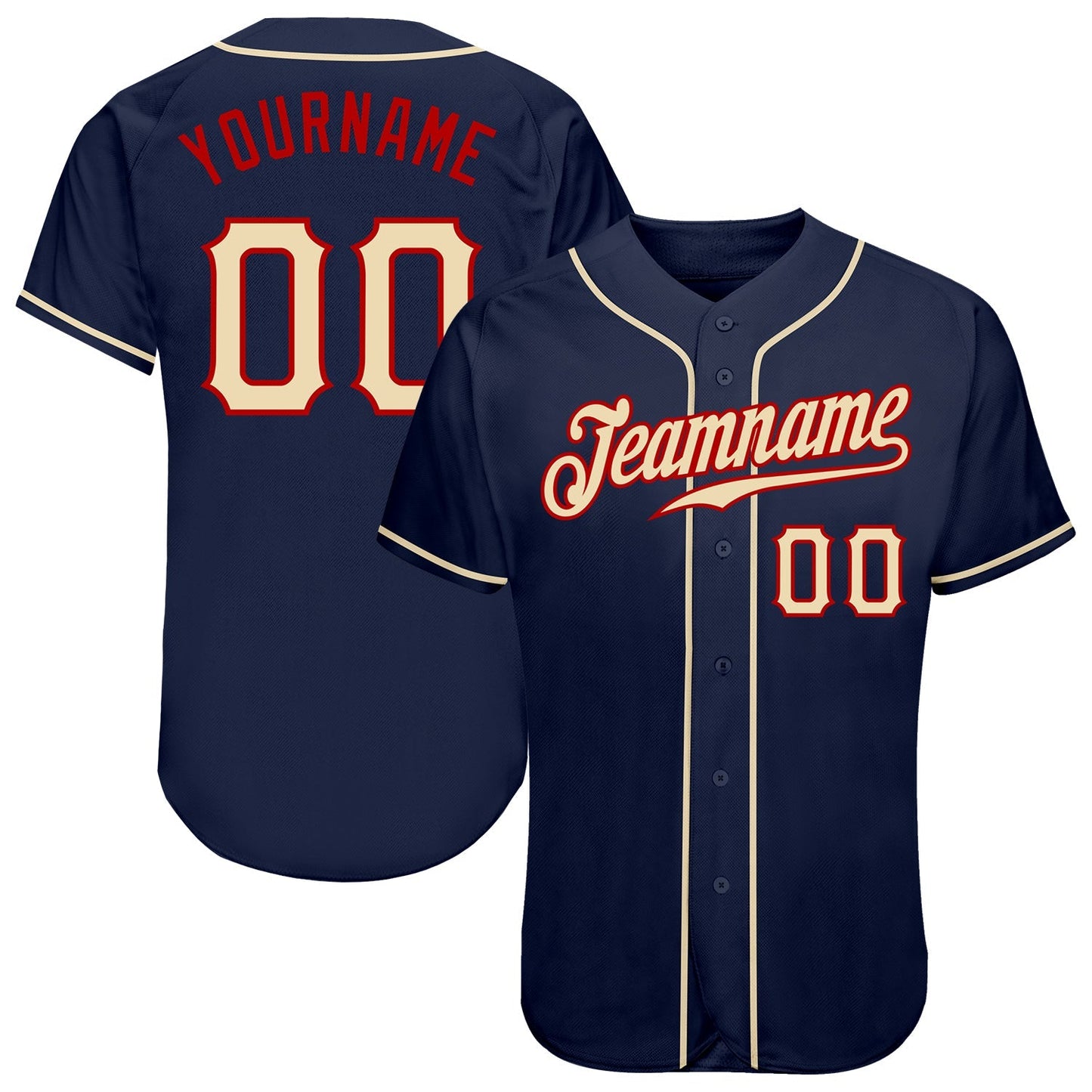 Custom Navy City Cream-Red Authentic Baseball Jersey baseball jersey product view 1