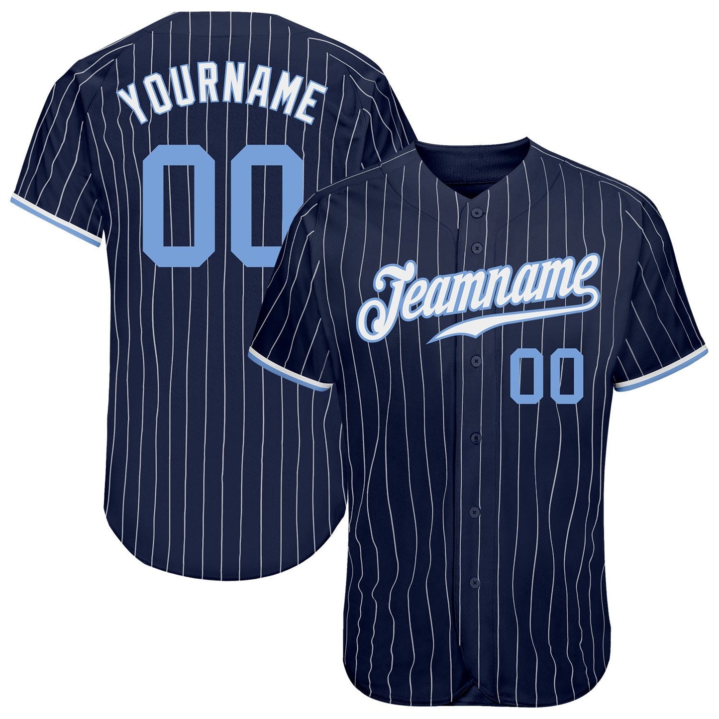 Custom Navy White Pinstripe Light Blue-White Authentic Baseball Jersey baseball jersey product view 1