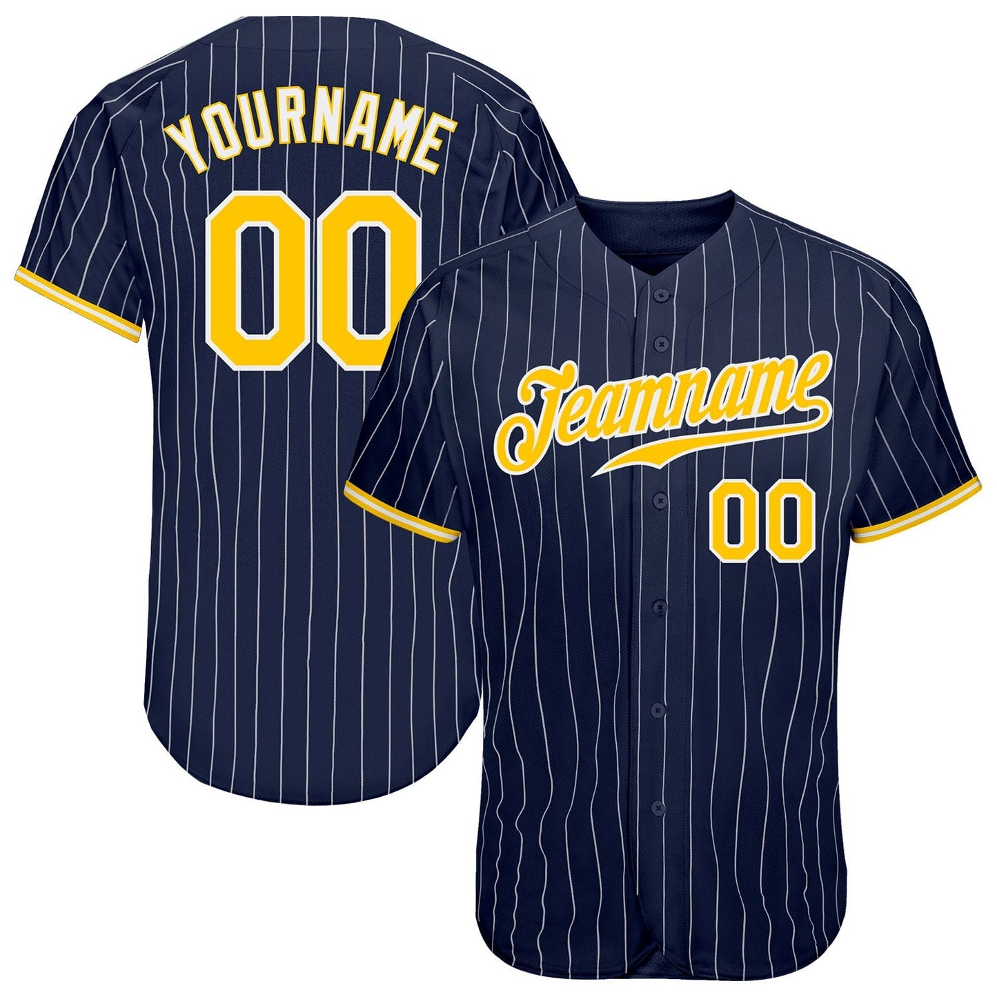 Custom Navy White Pinstripe Gold-White Authentic Baseball Jersey baseball jersey product view 1
