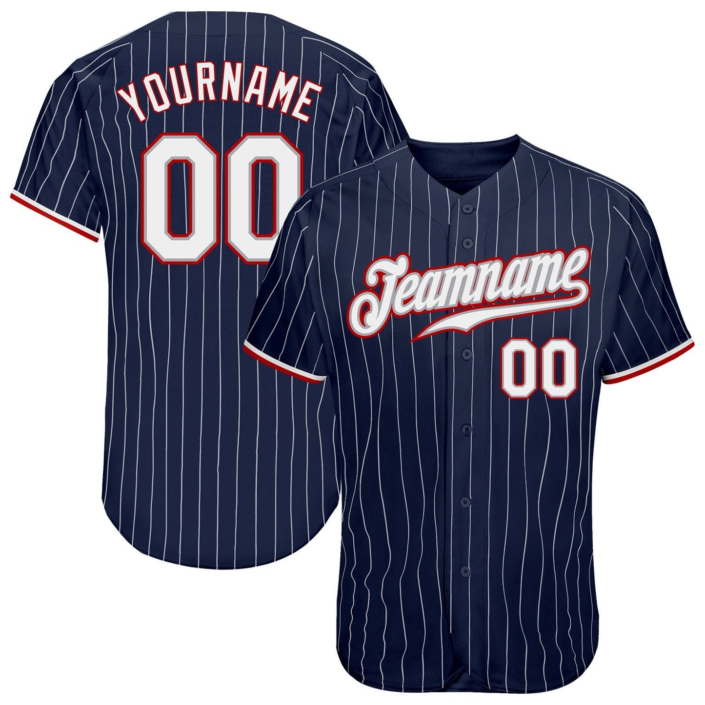 Custom Navy White Pinstripe White-Red Authentic Baseball Jersey baseball jersey product view 1