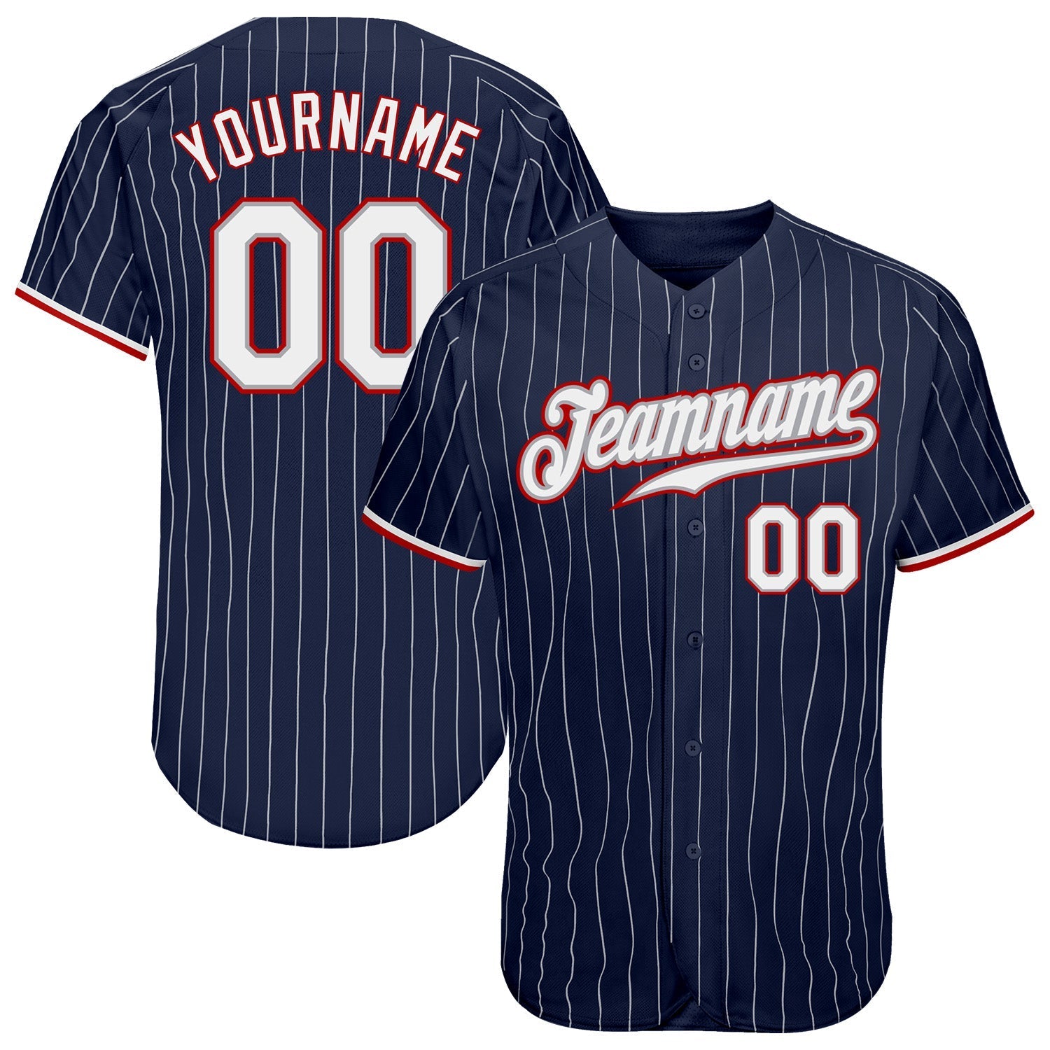 Custom Navy White Pinstripe White-Red Authentic Baseball Jersey baseball jersey product view 1