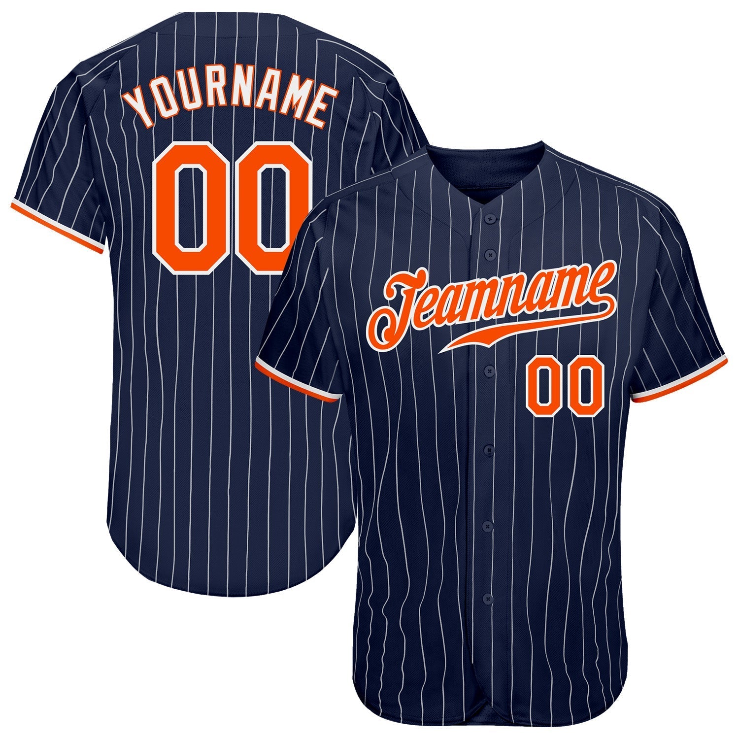 Custom Navy White Pinstripe Orange-White Authentic Baseball Jersey baseball jersey product view 1