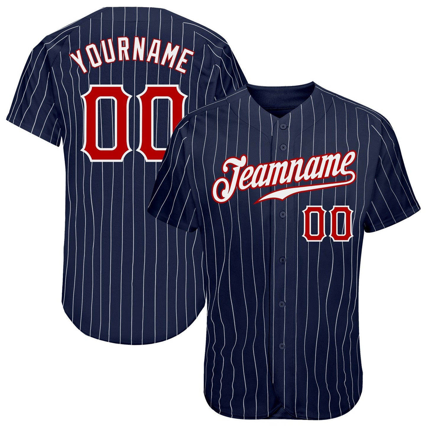 Custom Navy White Pinstripe Red-White Authentic Baseball Jersey baseball jersey product view 1