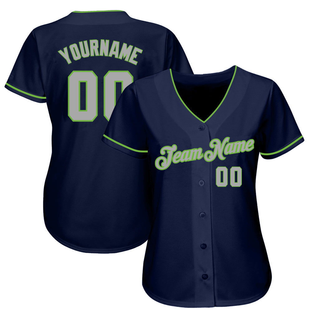 Custom Navy Gray-Neon Green Authentic Baseball Jersey Jersey baseball jersey product view 2