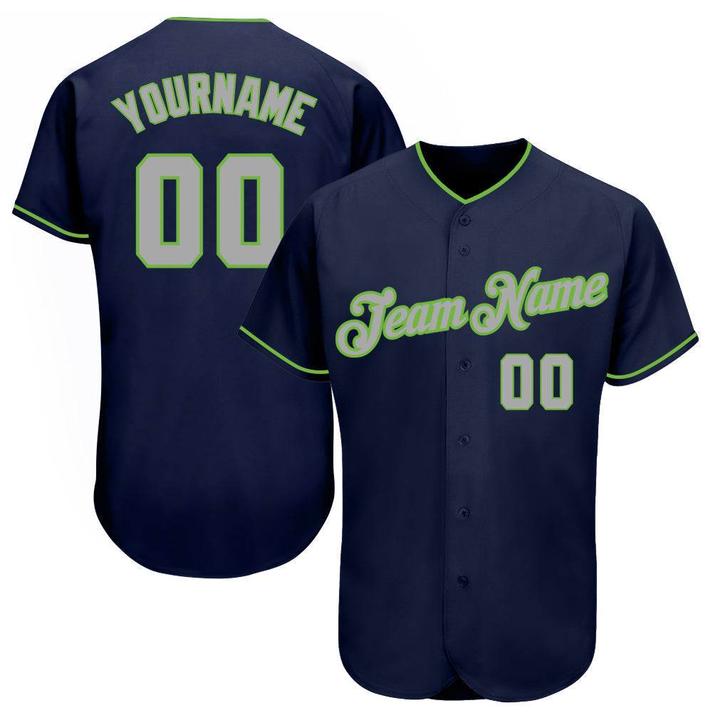 Custom Navy Gray-Neon Green Authentic Baseball Jersey Jersey baseball jersey product view 1