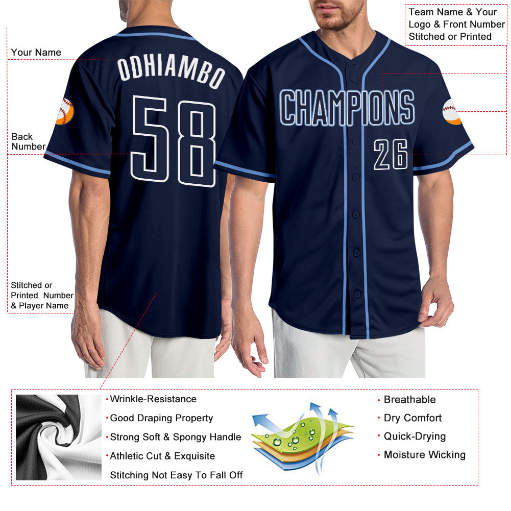 Custom Navy Navy-Light Blue Authentic Baseball Jersey baseball jersey product view 3
