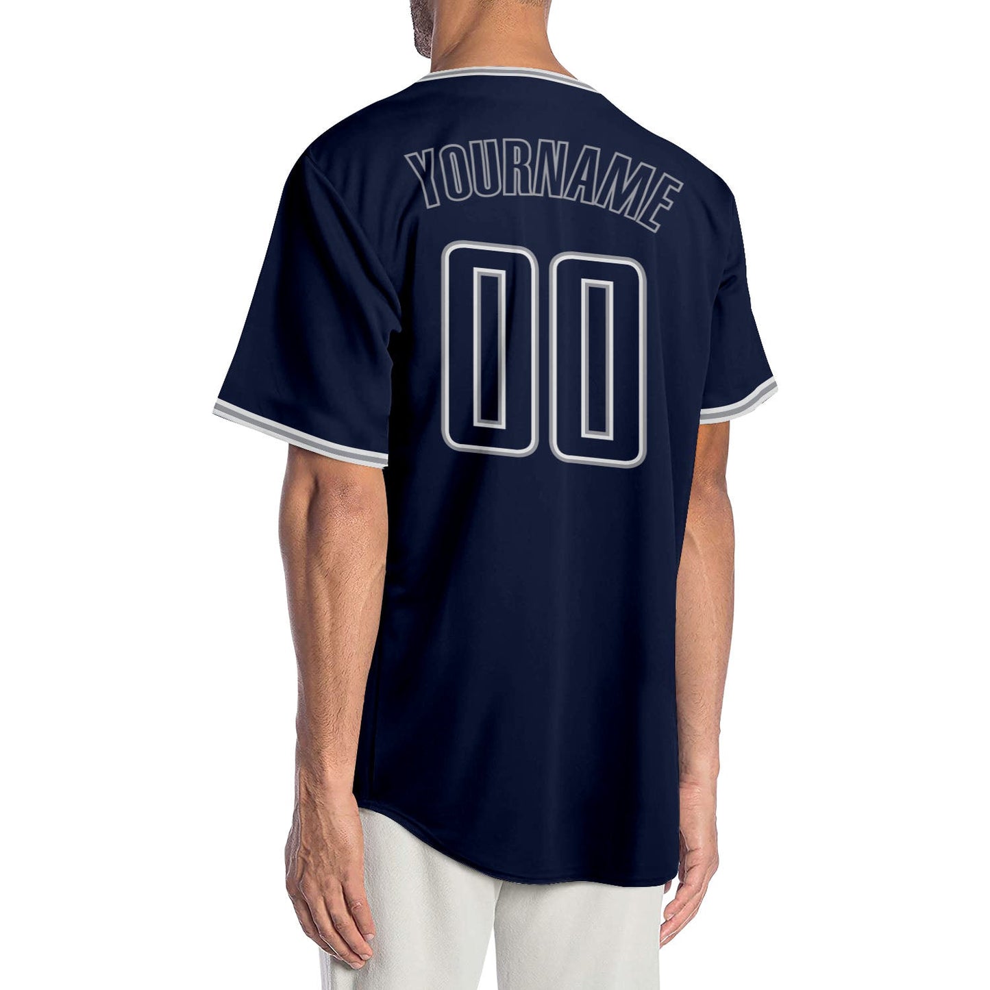 Custom Navy Navy-Gray Authentic Baseball Jersey baseball jersey product view 2