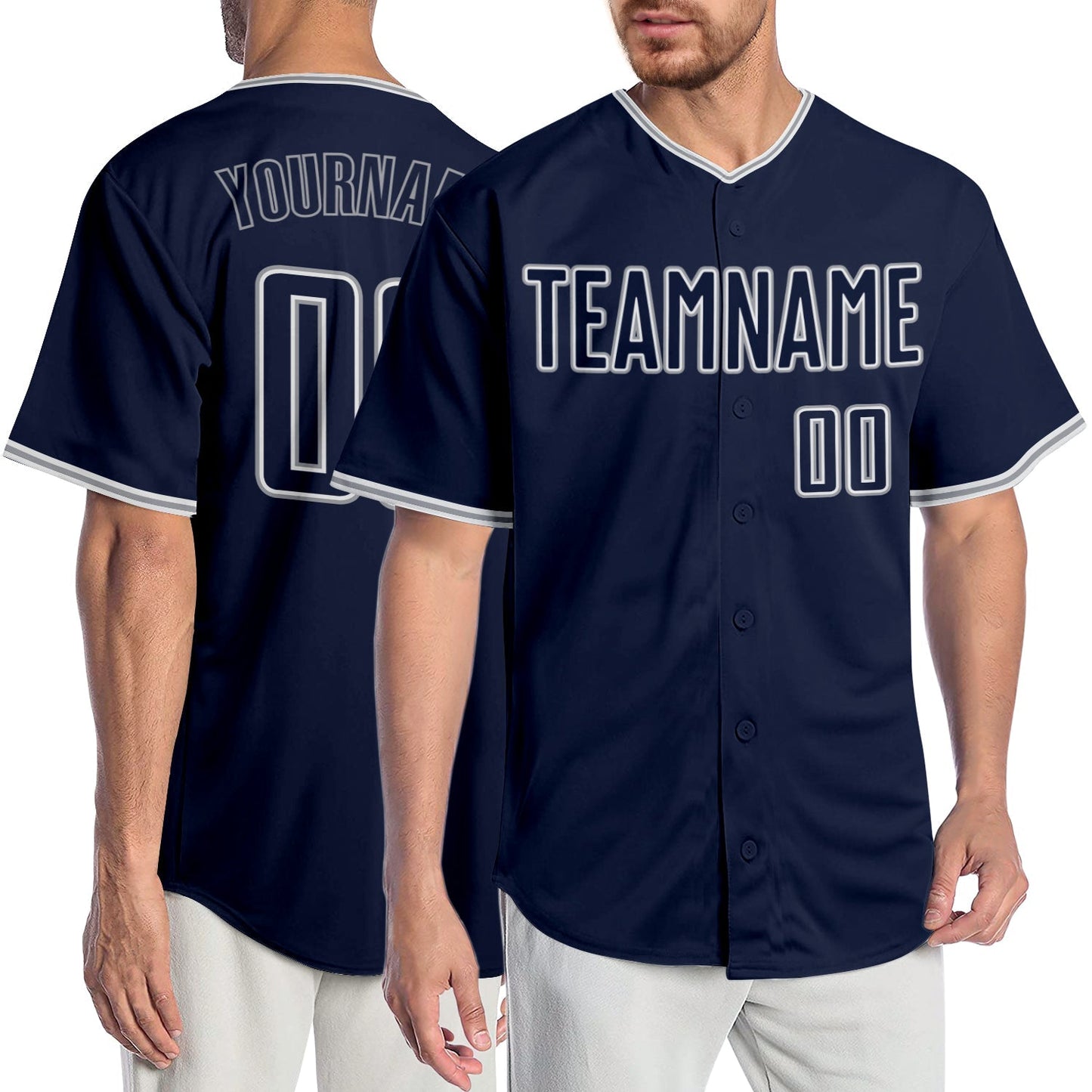 Custom Navy Navy-Gray Authentic Baseball Jersey baseball jersey product view 1