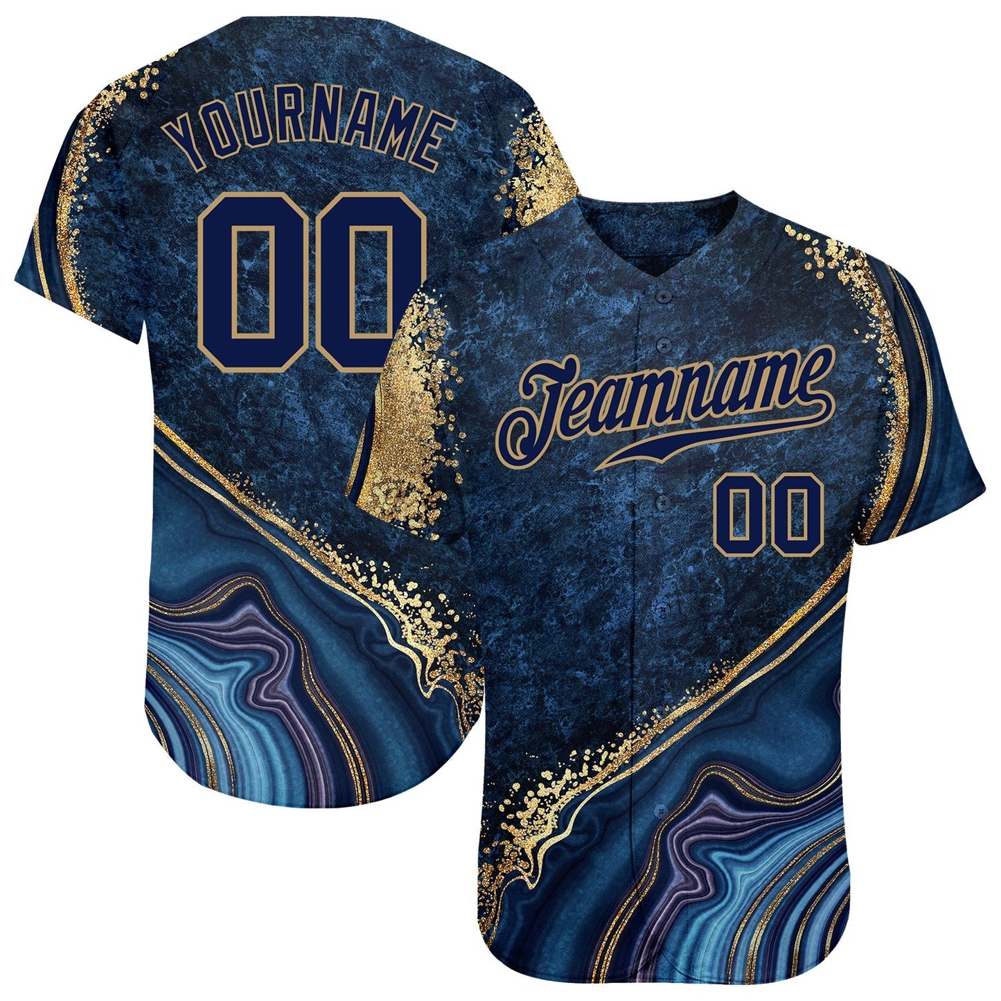 Custom Navy Navy-Old Gold 3D Pattern Design Marble Authentic Baseball Jersey baseball jersey product view 1