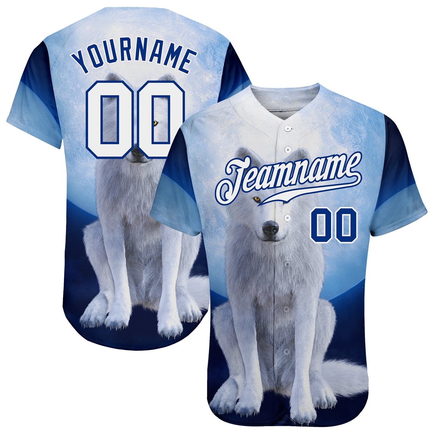 Custom Navy White-Royal 3D Pattern Design Wolf Authentic Baseball Jersey baseball jersey product view 1