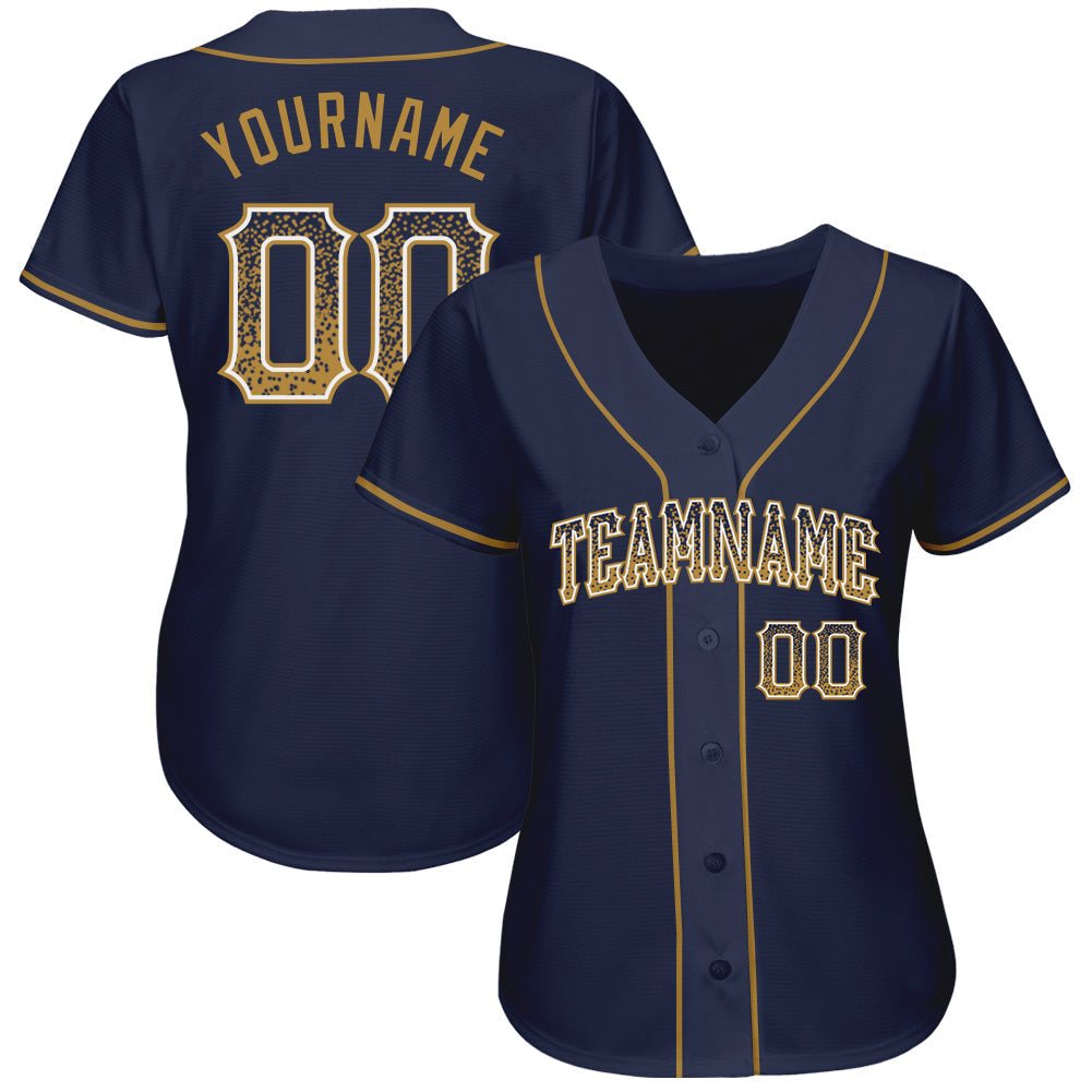 Custom Navy Old Gold-White Authentic Drift Fashion Baseball Jersey baseball jersey product view 2