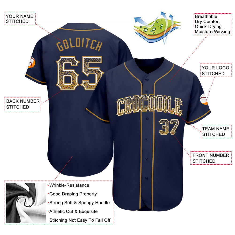 Custom Navy Old Gold-White Authentic Drift Fashion Baseball Jersey baseball jersey product view 3